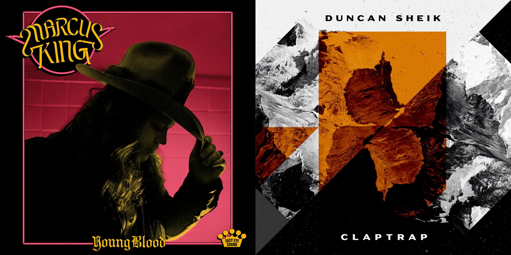 <p>This combination of images shows "Young Blood" by Marcus King, left, and "Claptrap" by Duncan Sheik. (American Records/Republic via AP, left, and AntiFragile Music via AP)</p>