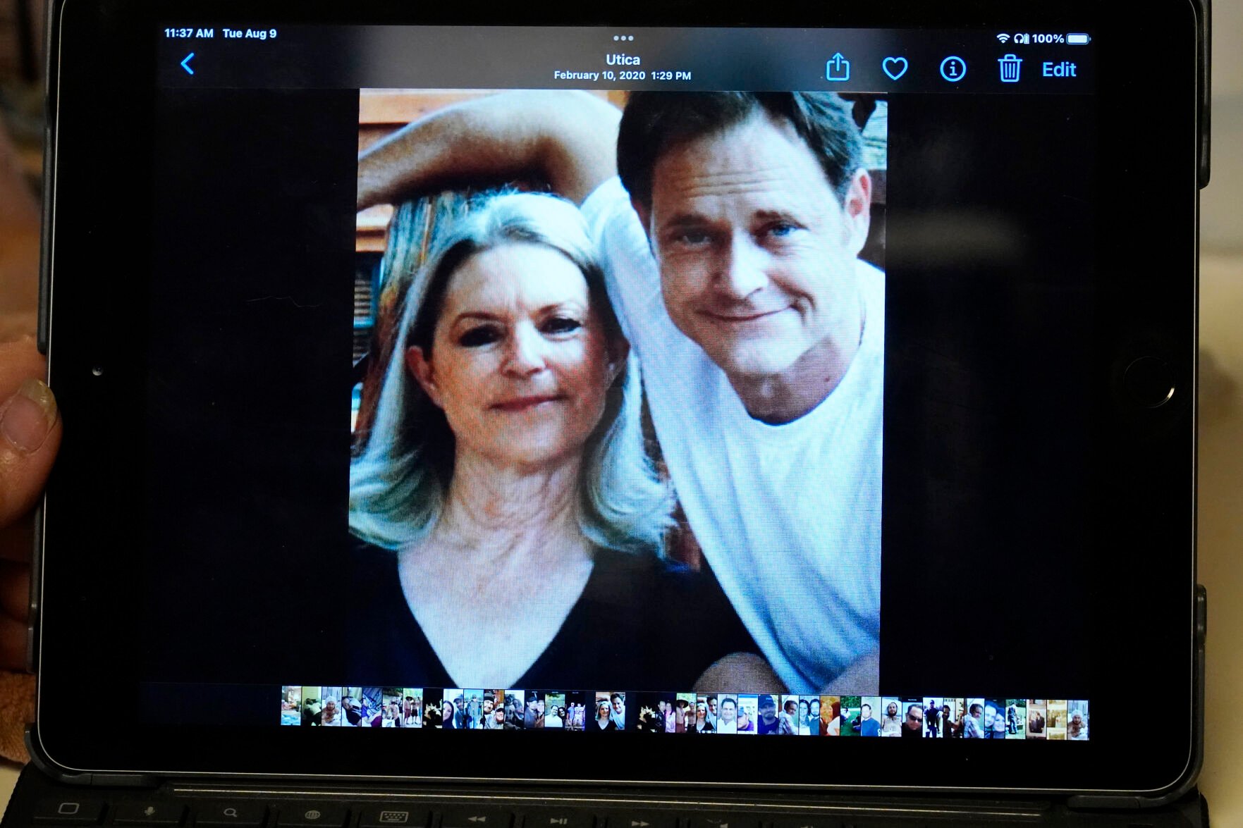 <p>Andrea Breedlove, a resident of the Carpenter community near Crystal Springs, Miss., has among the photographs of stored on her tablet, a 2014 photograph of herself and her late son Chase Brewer, who was shot and killed by U.S. Drug Enforcement Administration Agent Harold Duane Poole with his semiautomatic service rifle on April 27, 2021. </p>