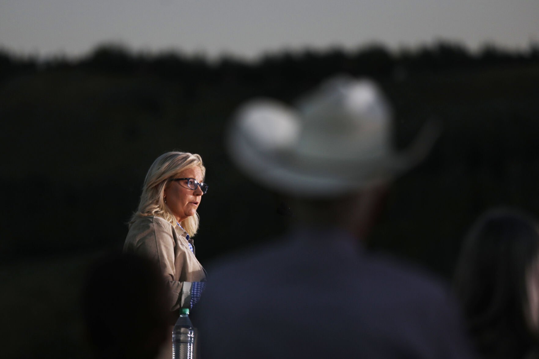 <p>Liz Cheney talks to the crowd about the importance of keeping Trump out of the Oval Office at the her primary election watch party on Tuesday in Jackson.</p>