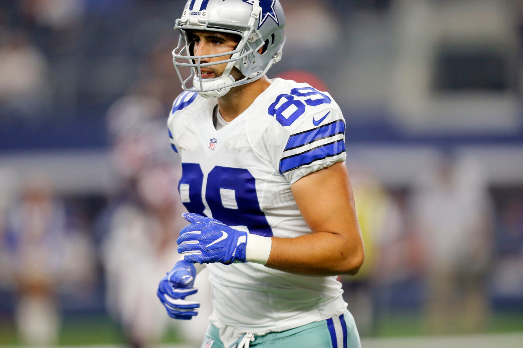 <p>Dallas Cowboys tight end Gavin Escobar (89) jogs off the field during a preseason NFL football game against the Houston Texans on Thursday Sept. 1, 2016, in Arlington, Texas. (AP Photo/Roger Steinman)</p>