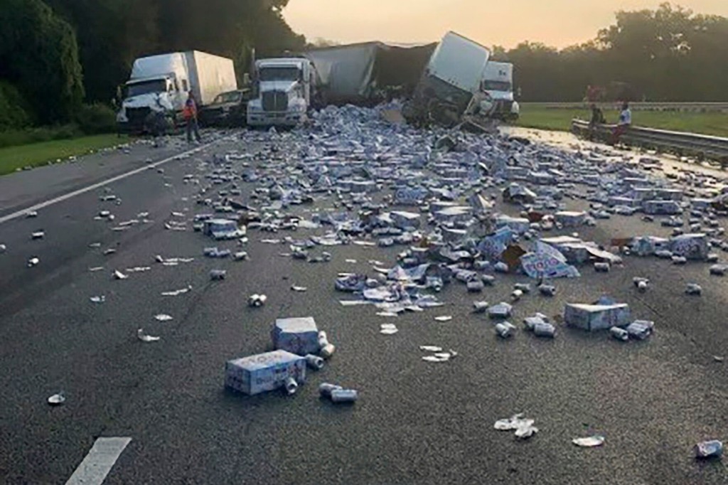 Florida Highway Covered In Beer After Semi Crash