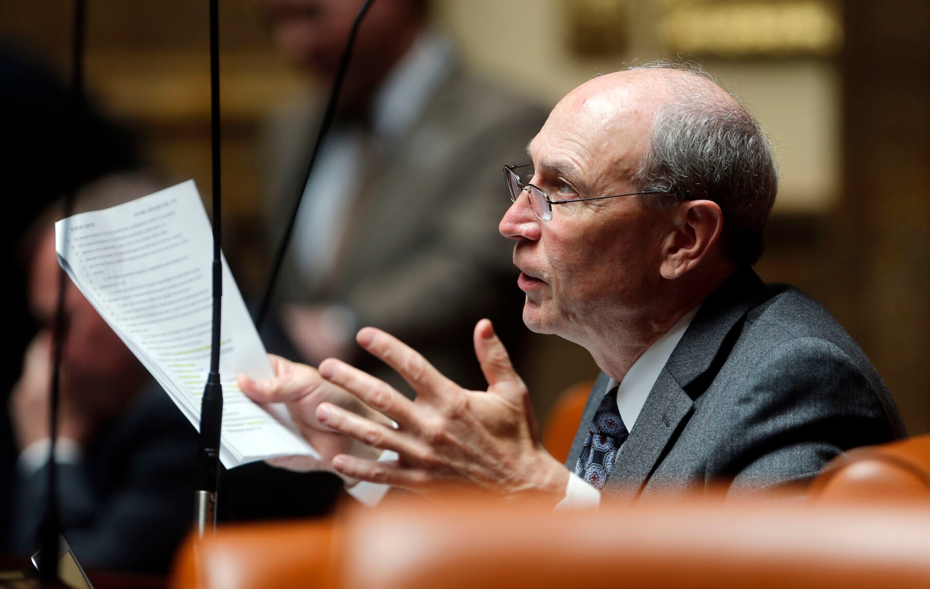<p>FILE - Republican Rep. Merrill Nelson speaks during a special session at the Utah State Capitol, April 18, 2018, in Salt Lake City. (AP Photo/Rick Bowmer, File)</p>
