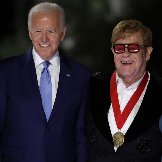 <p>Sir Elton John surprised with National Humanities Medal by President Joe Biden.</p>