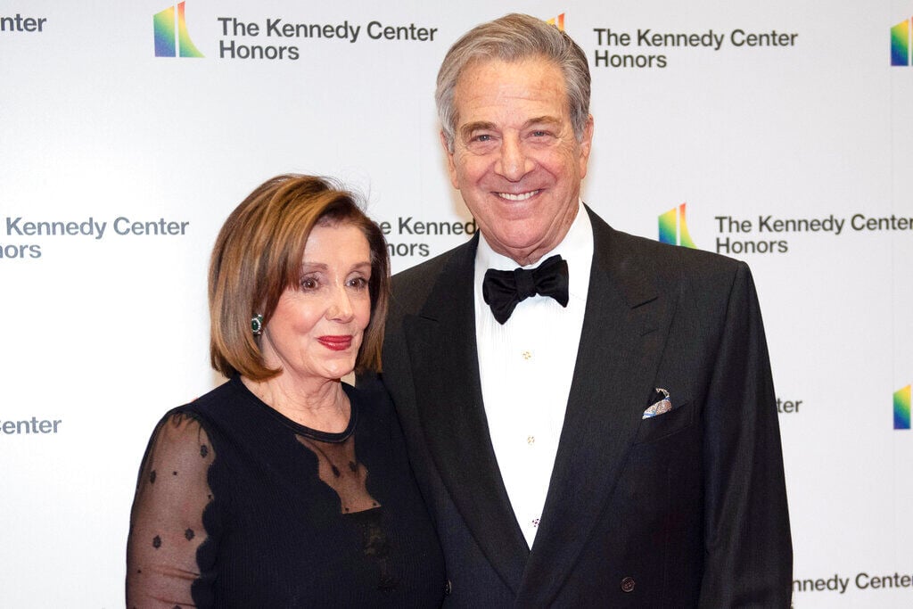 <p>FILE - Speaker of the House Nancy Pelosi, D-Calif., and her husband, Paul Pelosi, arrive at the State Department for the Kennedy Center Honors State Department Dinner, Dec. 7, 2019, in Washington. </p>