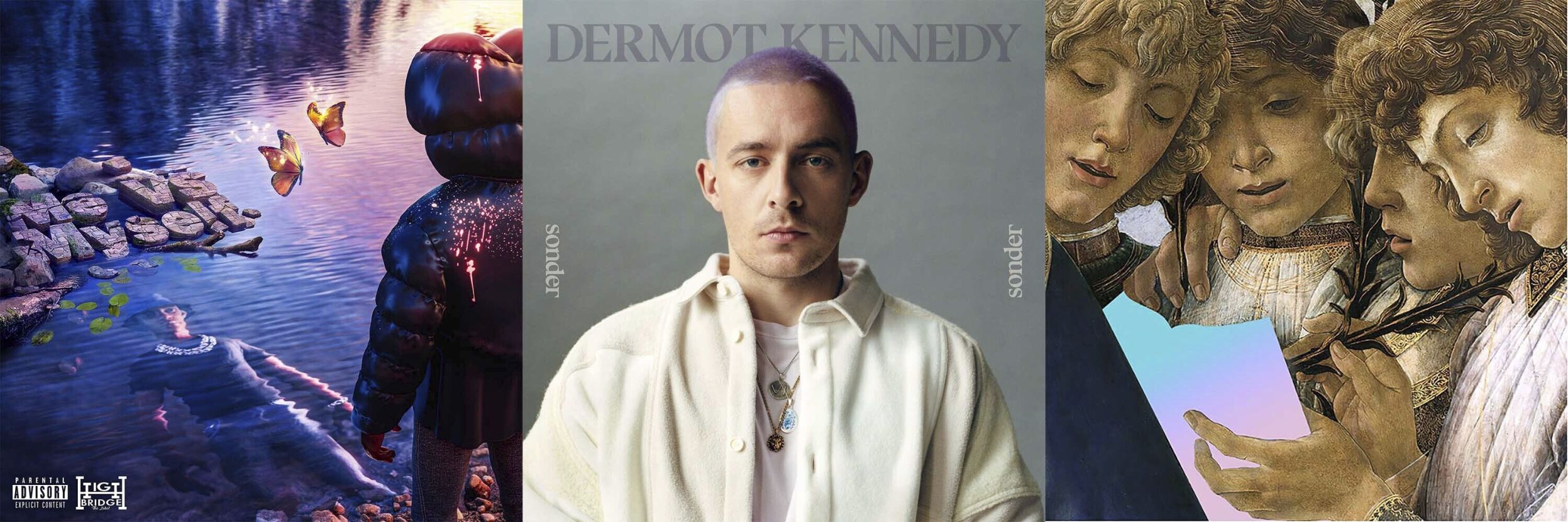 <p>This combination of images shows album cover art for “Me vs. Myself" by A Boogie Wit Da Hoodie, left, “Sonder" by Dermot Kennedy, center, and “Alpha Zulu" by Phoenix. (Atlantic Records/Highbridge The Label, left, Island Records/Interscope, center, and Loyaute/Glassnote Records via AP)</p>