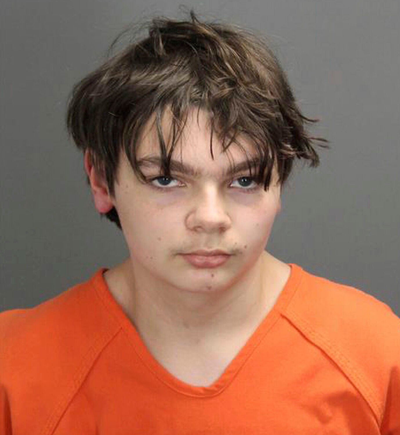 <p>FILE - This booking photo released by the Oakland County, Mich., Sheriff's Office shows Ethan Crumbley, 15. </p>