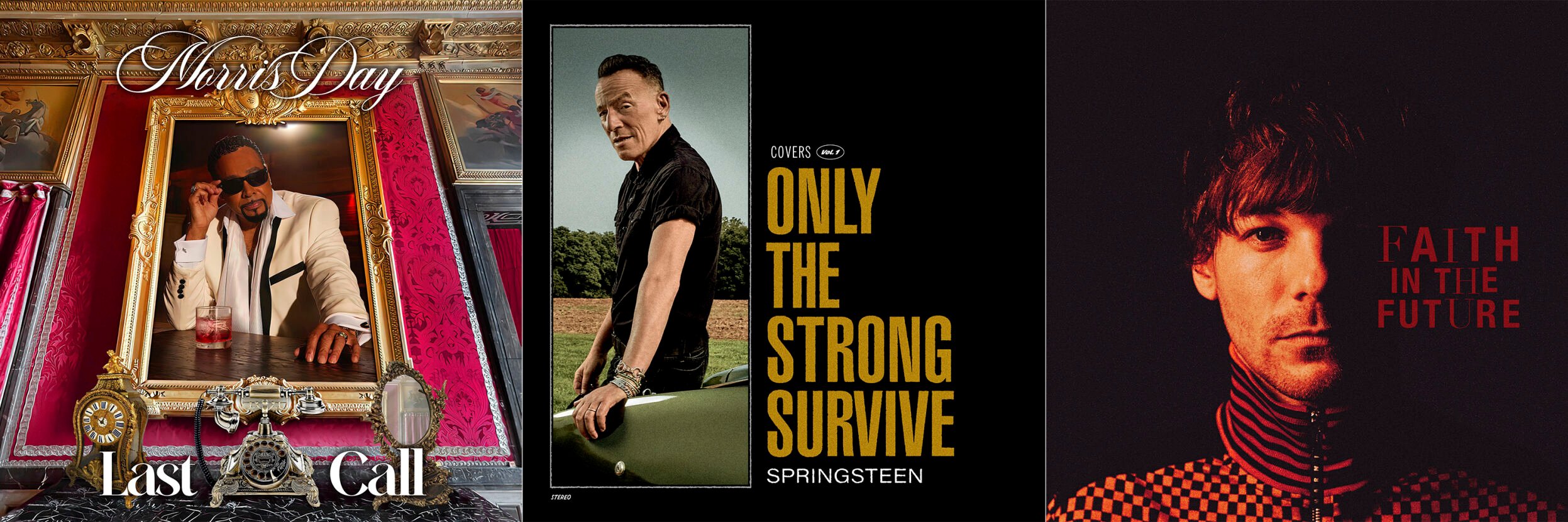 <p>This combination of album cover images shows "Last Call" by Morris Day, from left, “Only the Strong Survive” by Bruce Springsteen and “’Faith in the Future” by Louis Tomlinson. (MDE-Bungalo-UMG/Columbia/Sony via AP)</p>