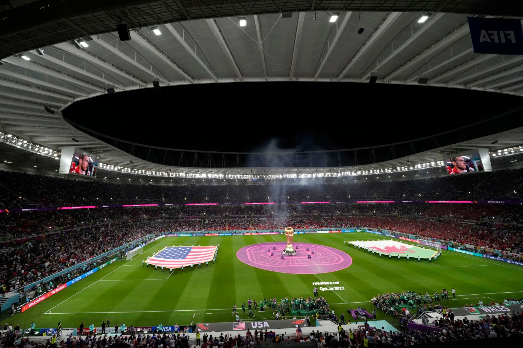 <p>FILE - A general view ahead of the World Cup, group B soccer match between the United States and Wales, at the Ahmad Bin Ali Stadium in in Doha, Qatar, Monday, Nov. 21, 2022. (AP Photo/Themba Hadebe, File)</p>