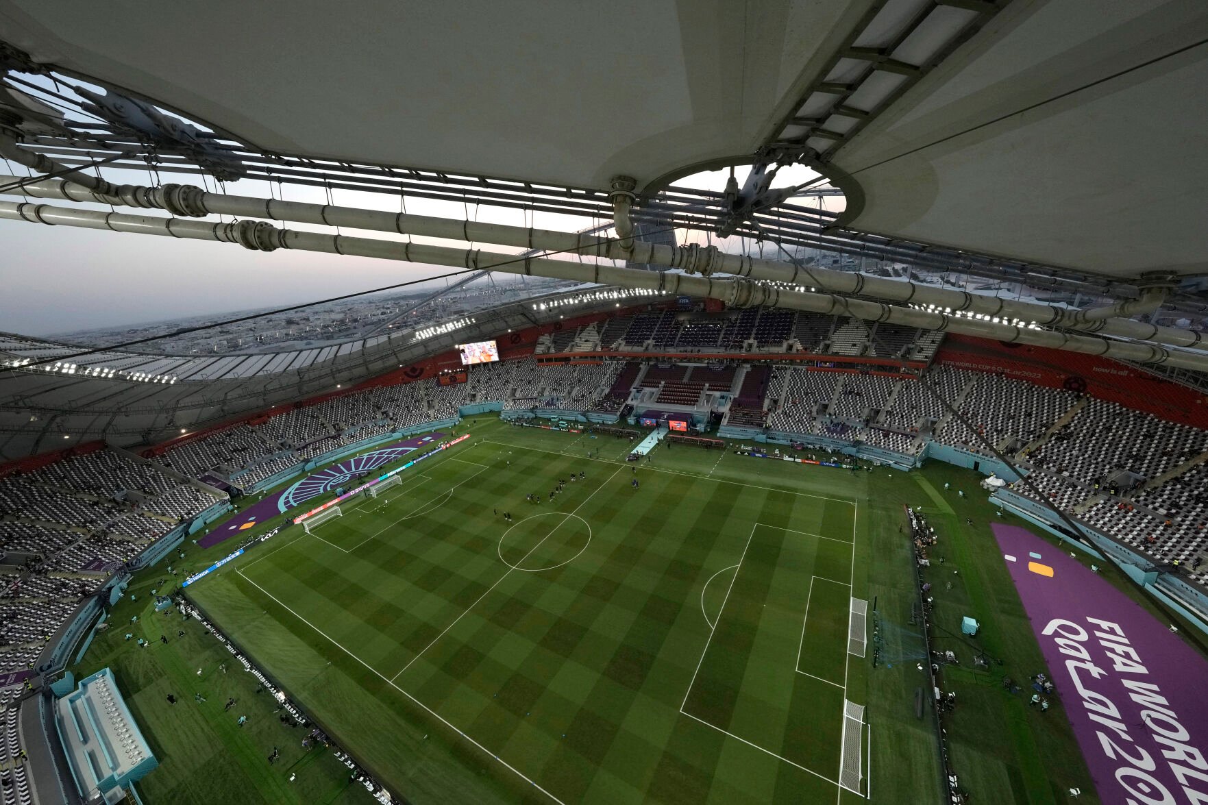 <p>FILE - General view of the Khalifa International Stadium ahead the World Cup round of 16 soccer match between the Netherlands and the United States, in Doha, Qatar, Saturday, Dec. 3, 2022. (AP Photo/Hassan Ammar, File)</p>