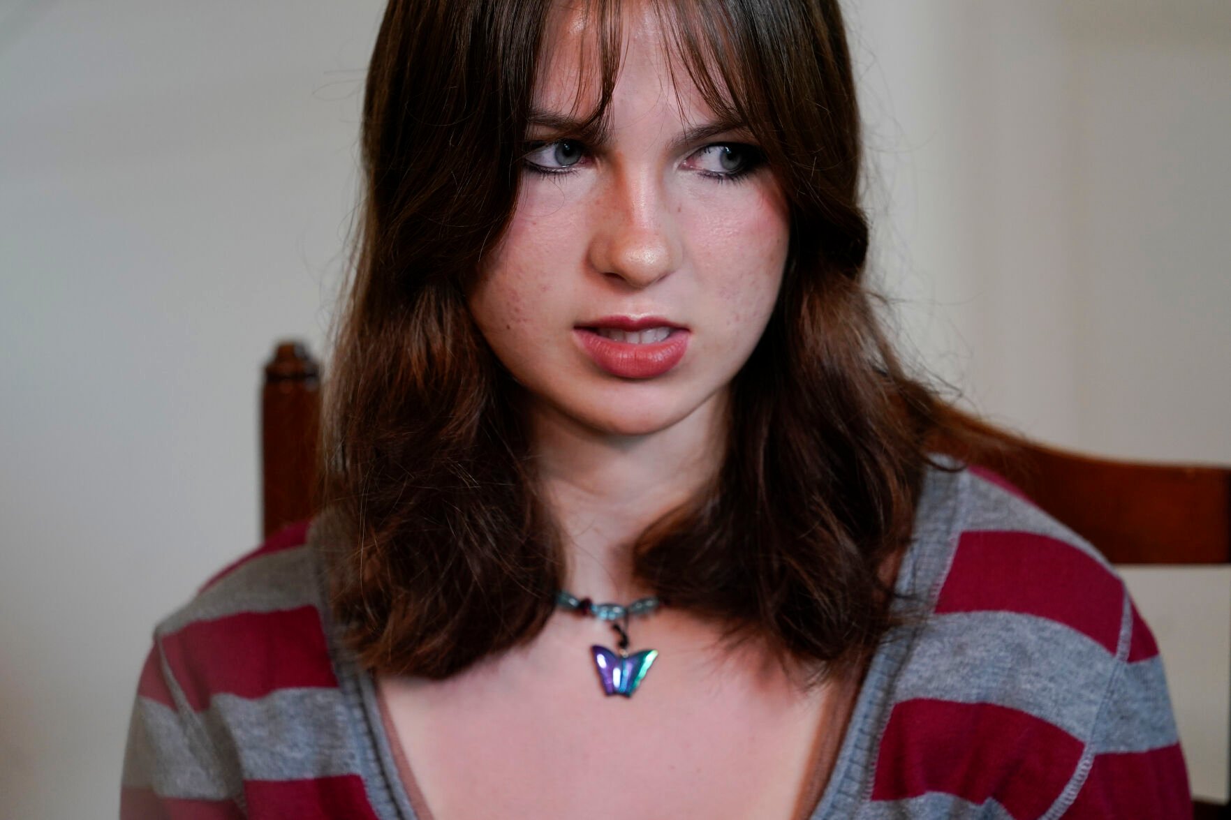 <p>Ashley Hubner speaks during an interview June 16 in Newtown, Conn.</p>
