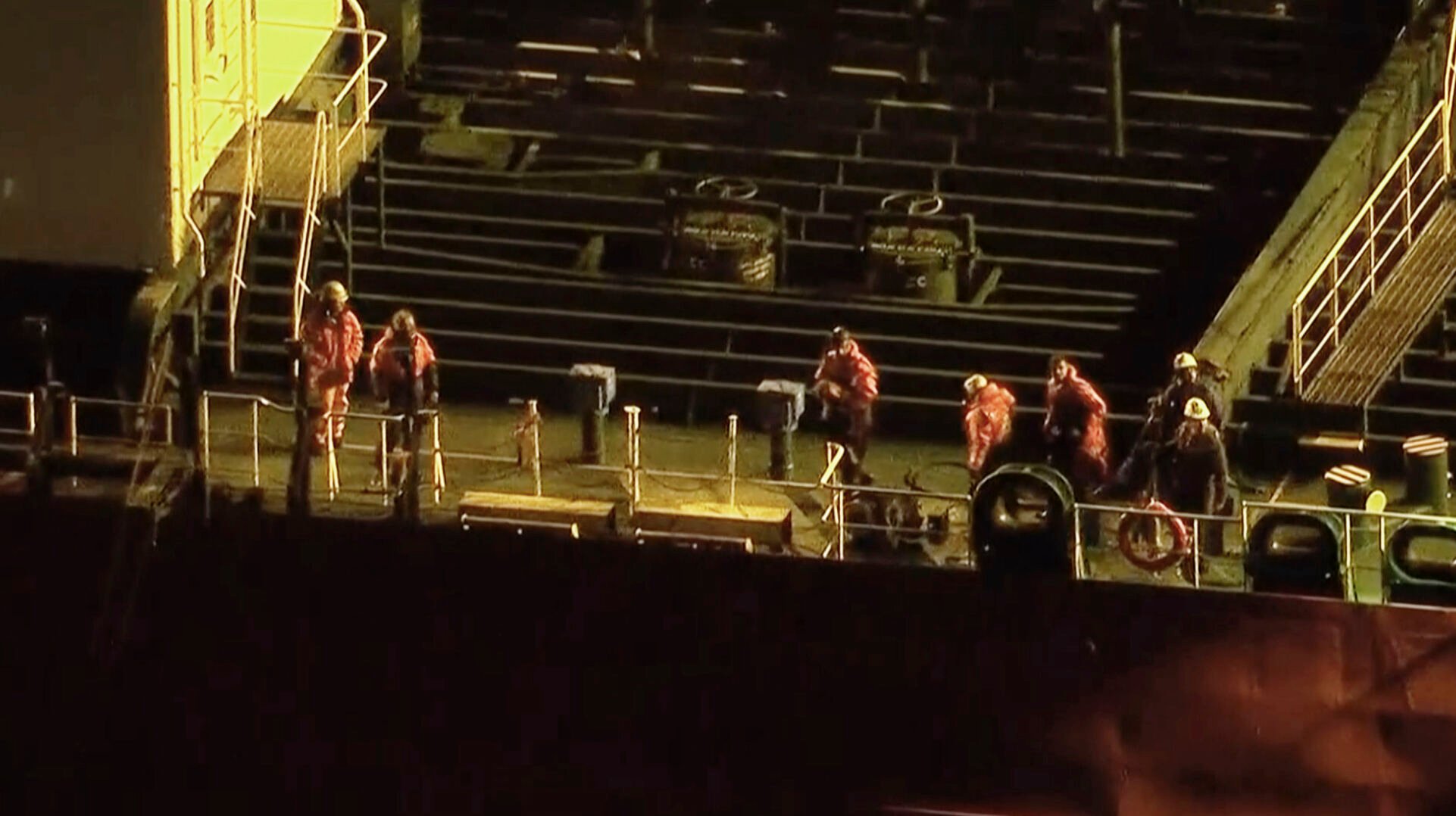 <p>Rescued sailors are seen aboard the Silver Muna tanker ship on Wednesday, Dec. 14, 2022 in New York. </p>