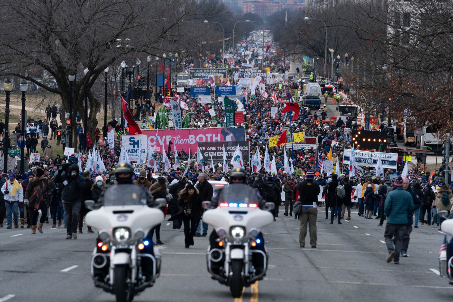 <p>Anti-abortion activists march toward the U.S. Supreme Court during the March for Life on Jan. 21, 2022, in Washington.</p>