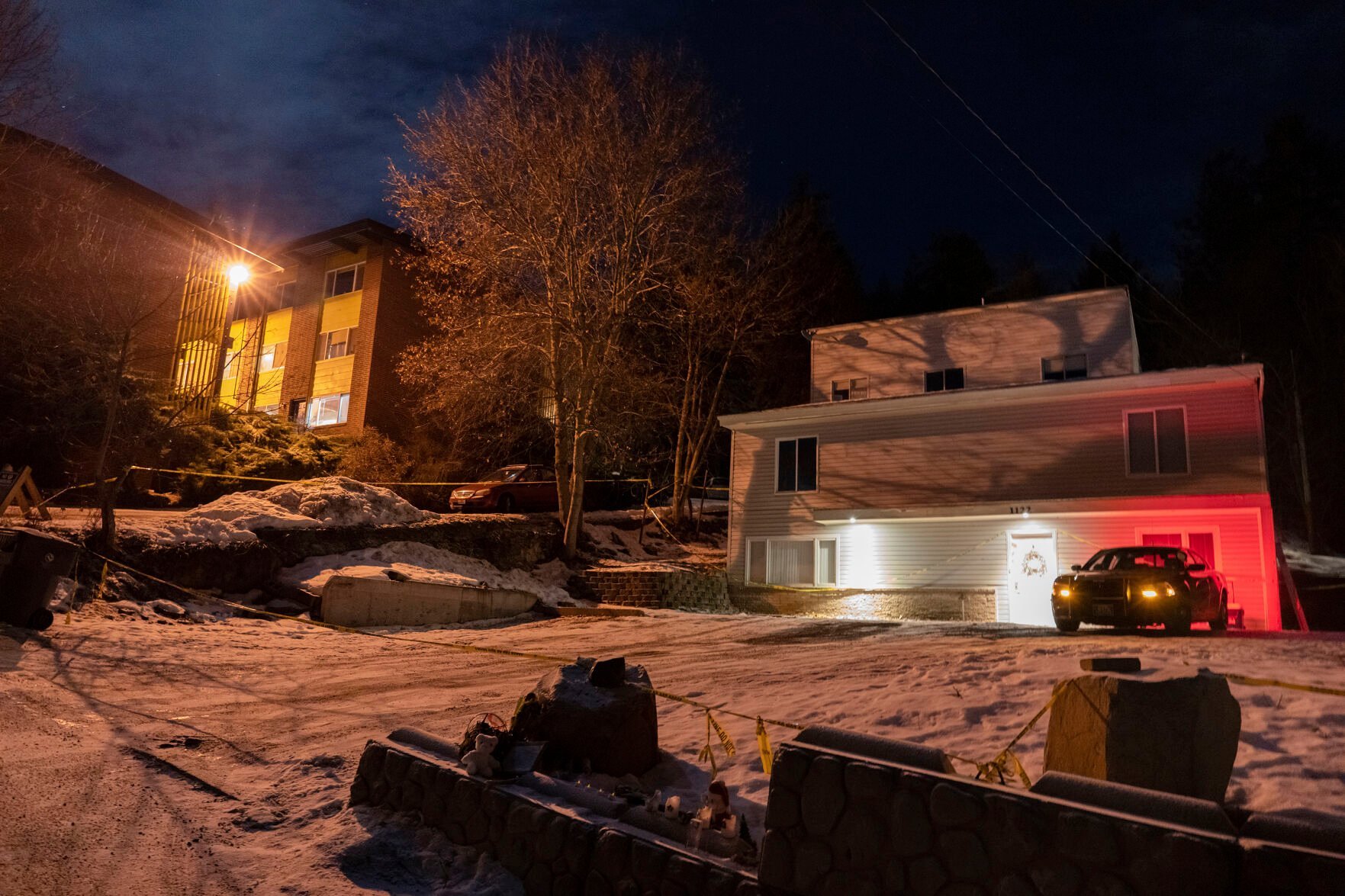 <p>A private security officer sits in a vehicle, Tuesday, Jan. 3, 2023, in front of the house in Moscow, Idaho where four University of Idaho students were killed in November, 2022. </p>