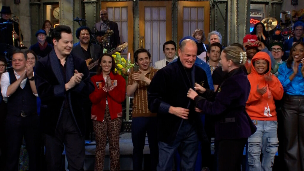 Woody Harrelson Receives ‘saturday Night Live’ Honorary Jacket From Scarlett Johansson