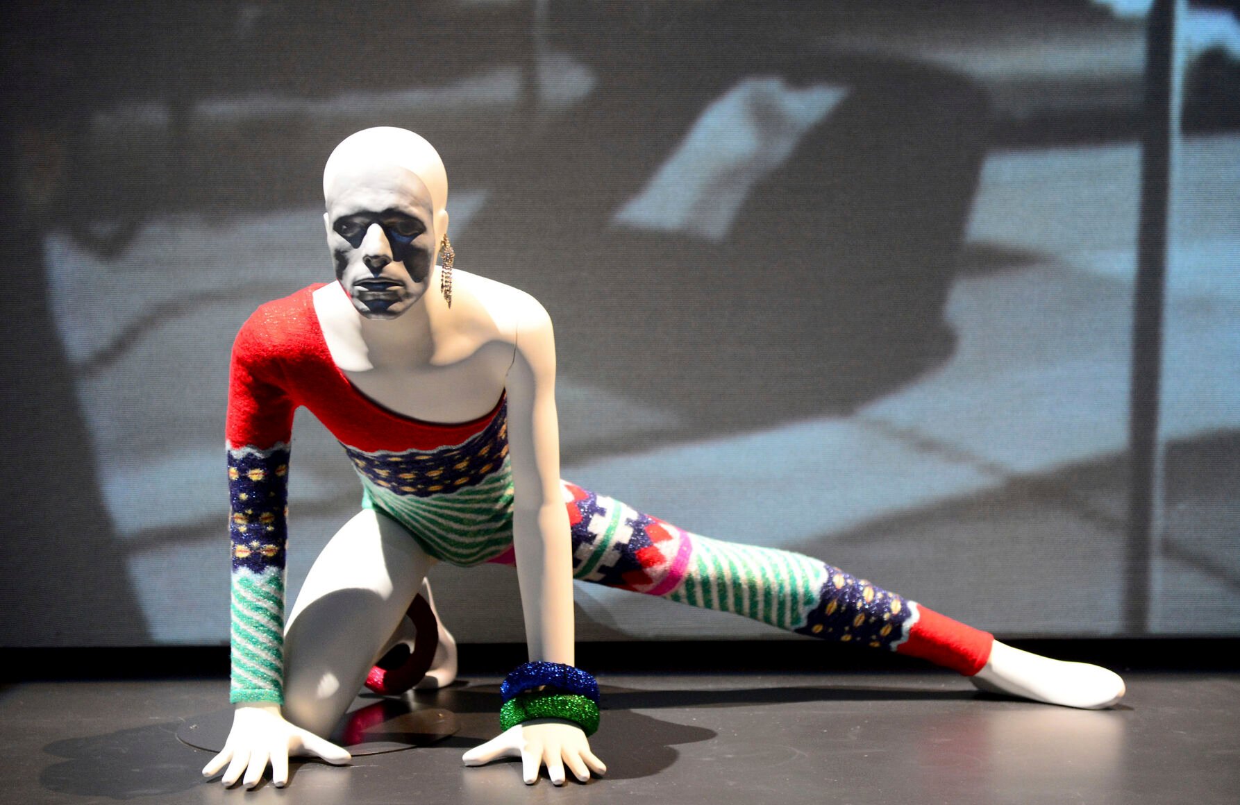 <p>A view of a costume on a mannequin, at the VIP reception for the "David Bowie Is" exhibition  on March 20, 2013, at the V&A Museum in London. </p>