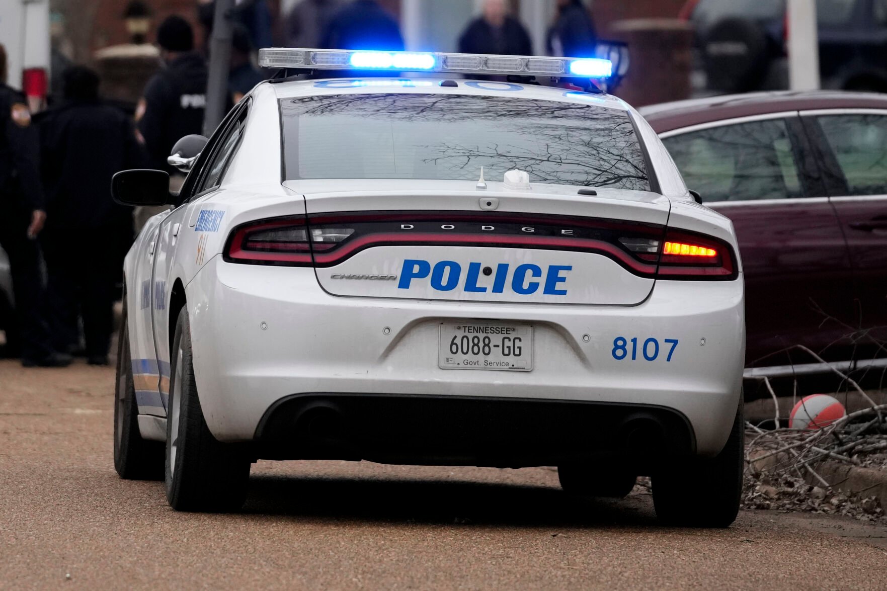 <p>A Memphis police car is part of a response to a crime scene on Jan. 24 in Memphis, Tenn.</p>