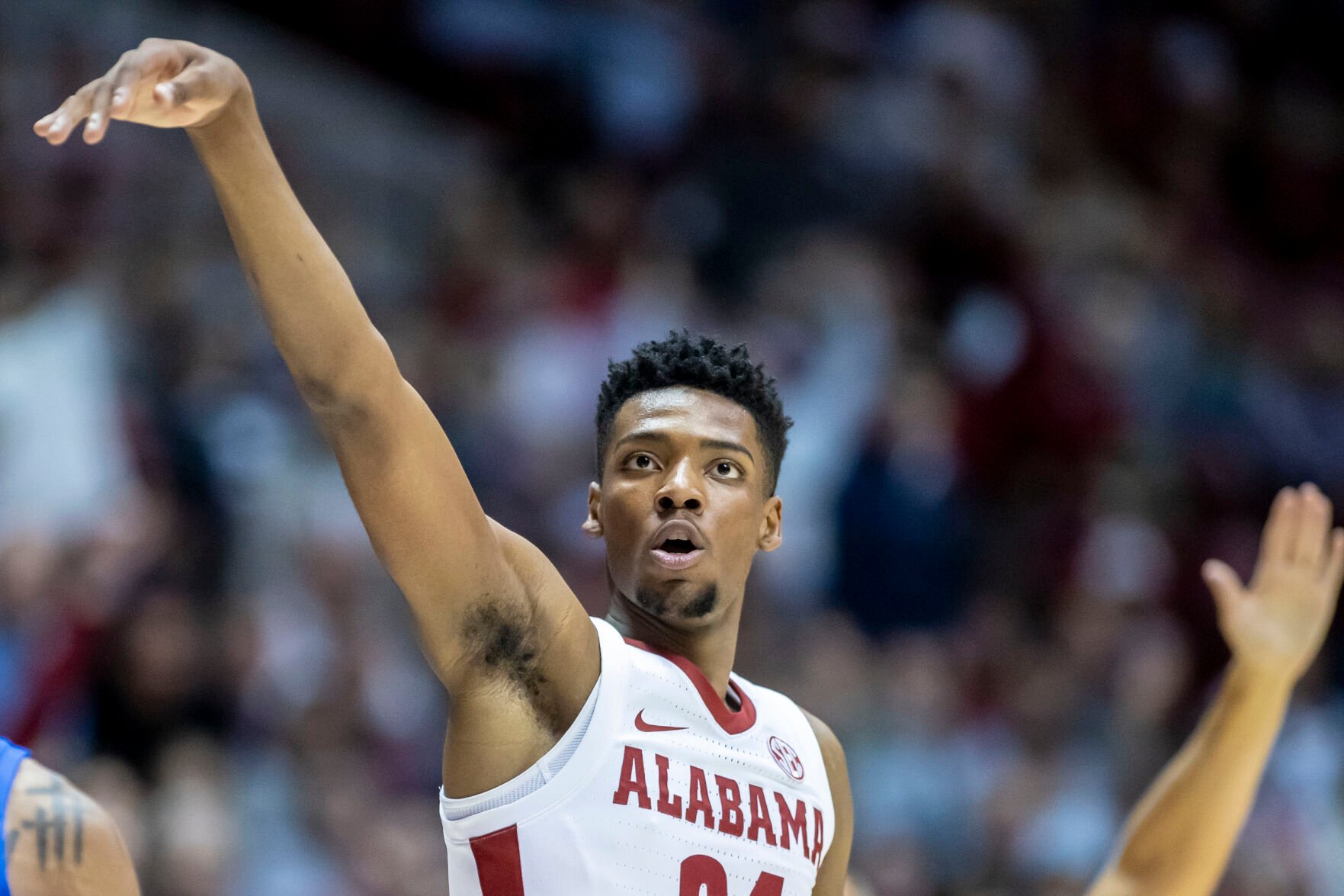 <p>Alabama forward Brandon Miller watches his shot against Florida during the first half of Wednesday's game in Tuscaloosa, Ala.</p>