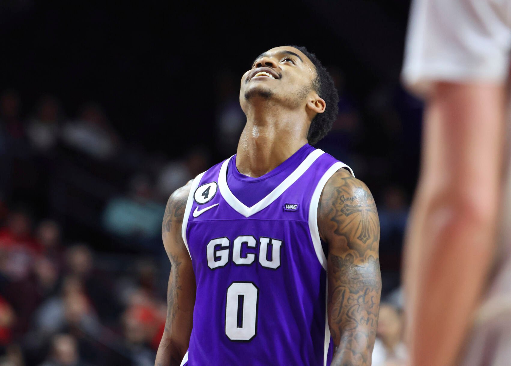 <p>Grand Canyon guard Rayshon Harrison looks up after a free-throw during the championship game of the Western Athletic Conference tournament on Saturday.</p>