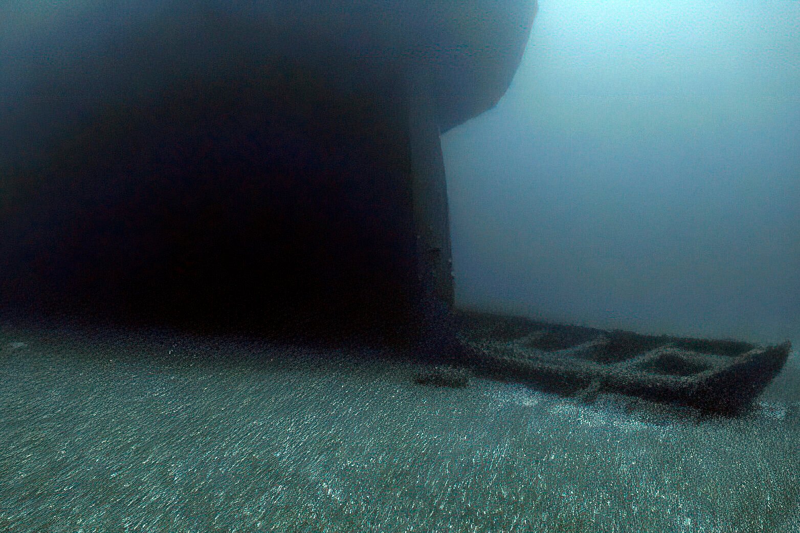 <p>In this image taken from video provided by the Thunder Bay National Marine Sanctuary, a lifeboat is tethered to the Ironton seen in Lake Huron off Michigan's east coast in a June 2021 photo. </p>