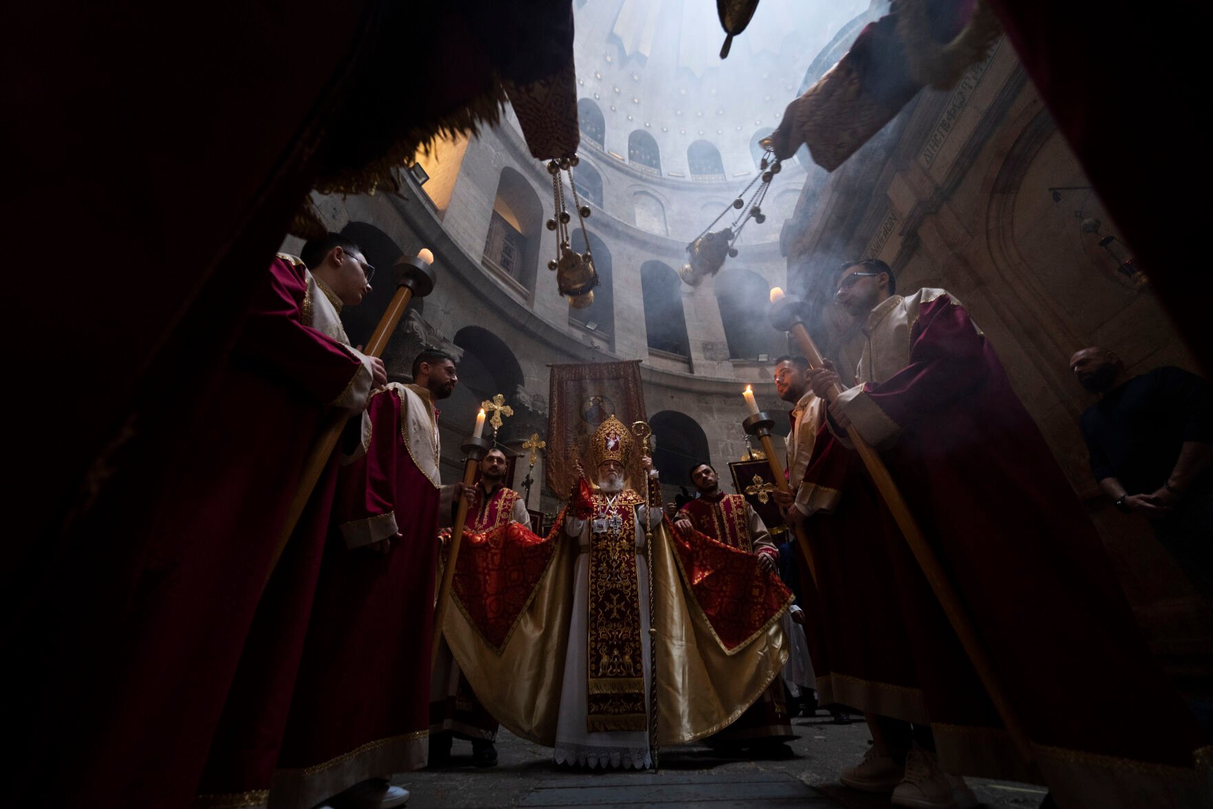 <p>Orthodox Christian clergy mark Palm Sunday on April 17 at the Church of the Holy Sepulchre, a place where Christians believe Jesus Christ was crucified, buried and resurrected, in Jerusalem. During Lent, many Christians observe a 40-day period of penance, prayer and fasting.</p>