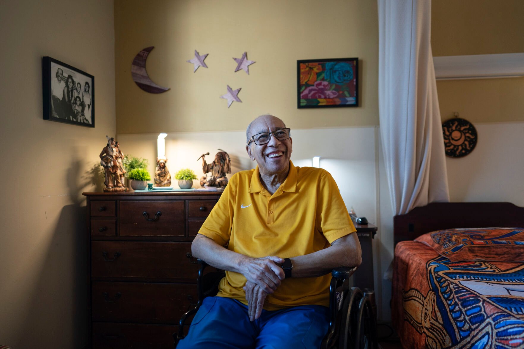 <p>Alex Morisey listens to music in his room at a nursing home in Philadelphia. For nursing home residents receiving Medicaid, all income is garnished and the person is left to rely on a small subsidy known as a personal needs allowance. The federal government hasn't changed the minimum rate, monthly, since 1987. Pennsylvania’s allowance is .</p>