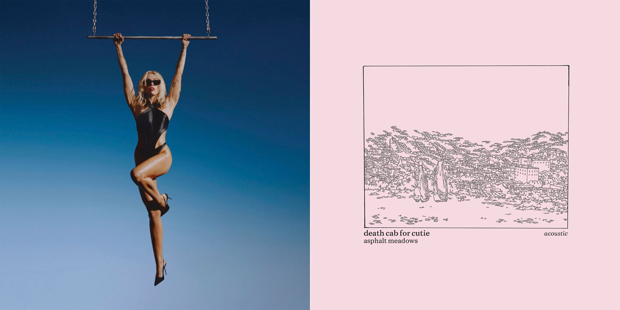<p>This combination of cover images shows “Endless Summer Vacation" by Miley Cyrus, left, and “Asphalt Meadows (Acoustic)” by Death Cab for Cutie. (Sony Music/Atlantic Records via AP)</p>