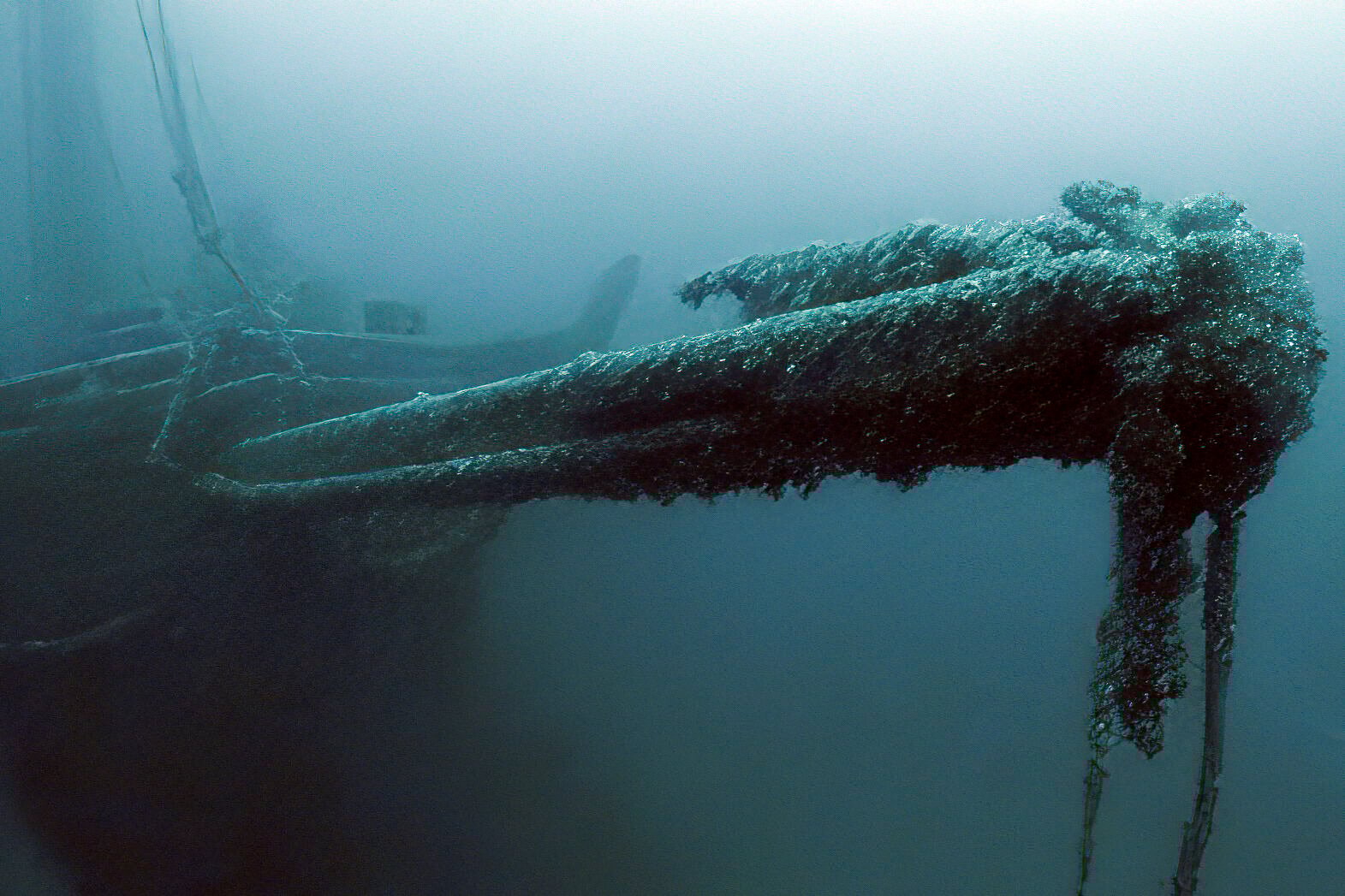 <p>In this image taken from video provided by the Thunder Bay National Marine Sanctuary, the bowsprit of the Ironton is seen in Lake Huron off Michigan's east coast in a June 2021 photo. </p>