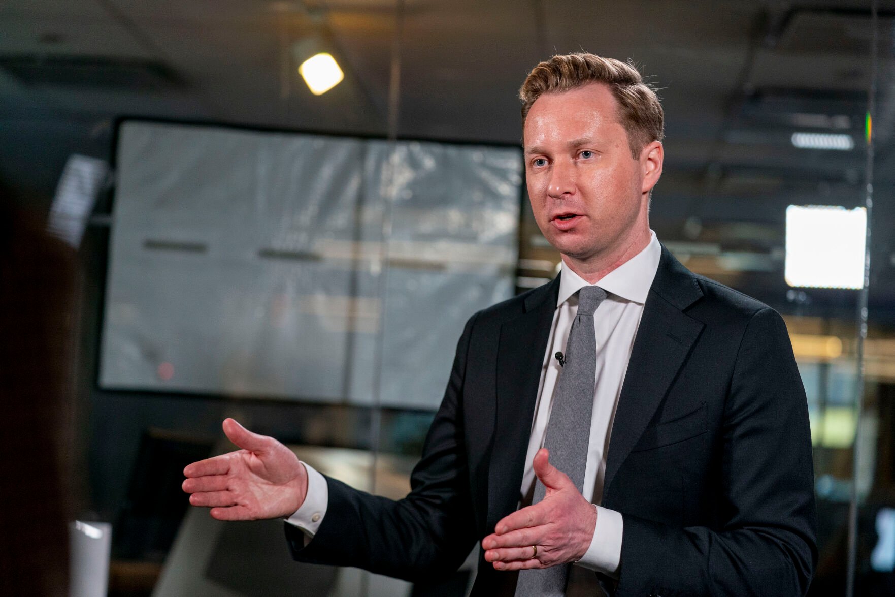 <p>Andrew Adams, director of the Justice Department's KleptoCapture task force, designed to enforce the economic restrictions imposed on Russia and its billionaires, speaks in an interview Wednesday at the Associated Press bureau in Washington.</p>