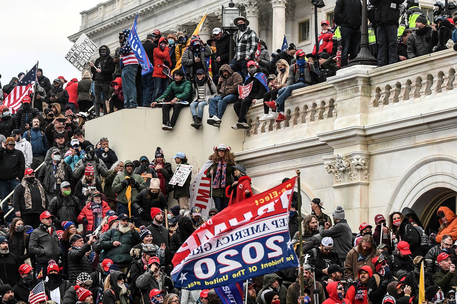 <p>Supporters of then-President Donald Trump gather at the west entrance of the US Capitol on January 6, 2021.</p>