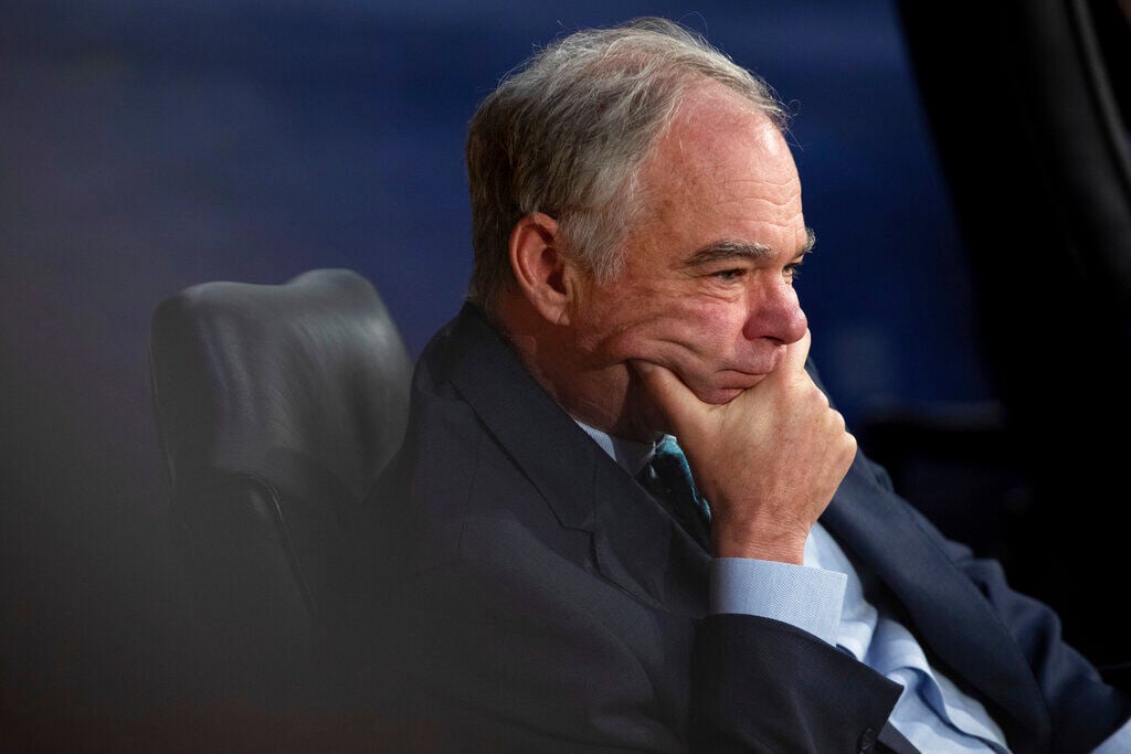 <p>Sen. Tim Kaine, D-Va., listens to testimony during a Senate Foreign Relations Committee meeting at the Capitol in Washington, on Thursday, Aug. 5, 2021.</p>