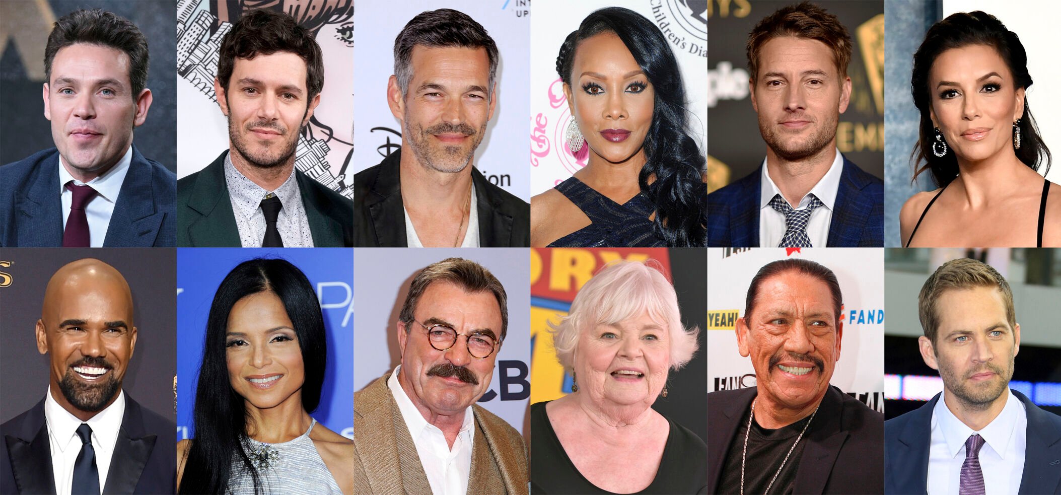 <p>This combination of photos shows actors who have appeared on the daytime series "The Young and the Restless," top row from left, Kevin Alejandro, Adam Brody, Eddie Cibrian, Vivica A. Fox, Justin Hartley, Eva Longoria, bottom row from left, Shemar Moore, Victoria Rowell, Tom Selleck, June Squibb, Danny Trejo and Paul Walker.</p>