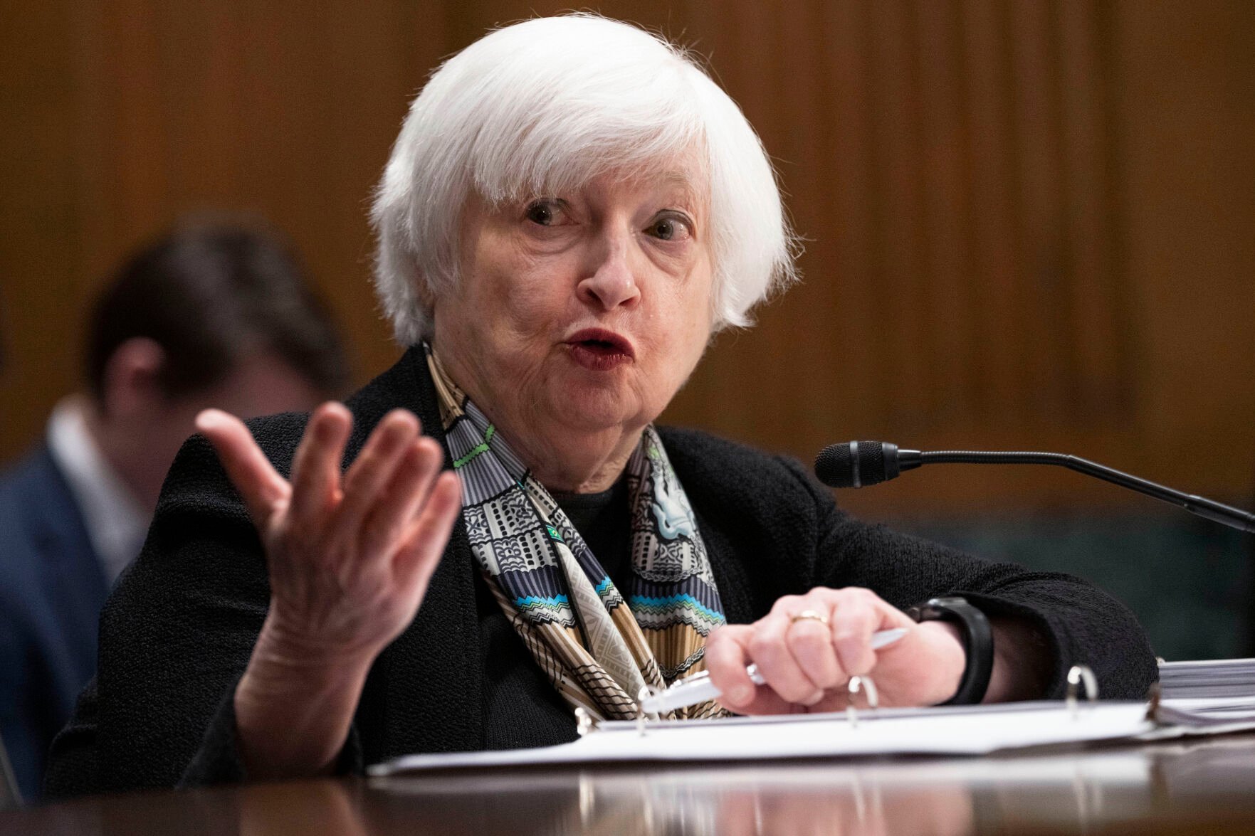 <p>Treasury Secretary Janet Yellen testifies before the Senate Finance Committee about President Joe Biden's proposed budget request for the fiscal year 2024, Thursday, March 16, 2023, on Capitol Hill in Washington. (AP Photo/Jacquelyn Martin)</p>