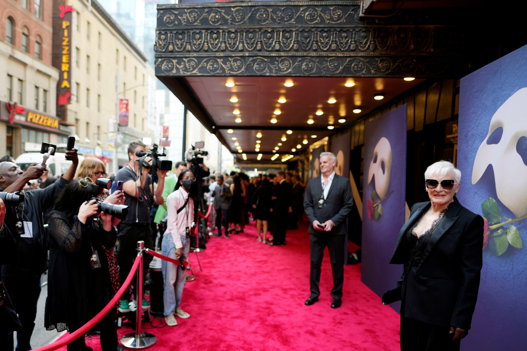 <p>Glenn Close attends "The Phantom of the Opera" final Broadway performance at the Majestic Theatre on Sunday in New York. </p>