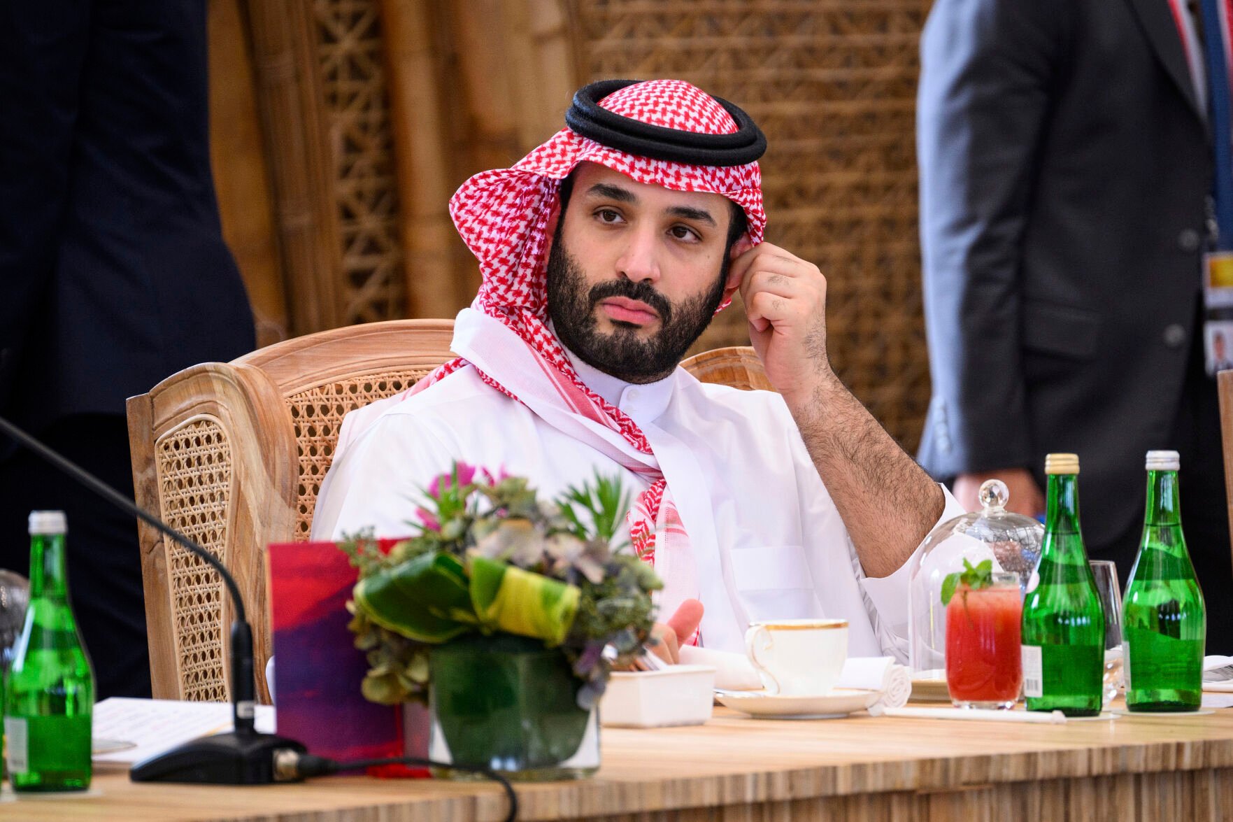 <p>Crown Prince Mohammed bin Salman of Saudi Arabia takes his seat ahead of a working lunch at the G20 Summit on Nov. 15, 2022, in Nusa Dua, Bali, Indonesia. </p>