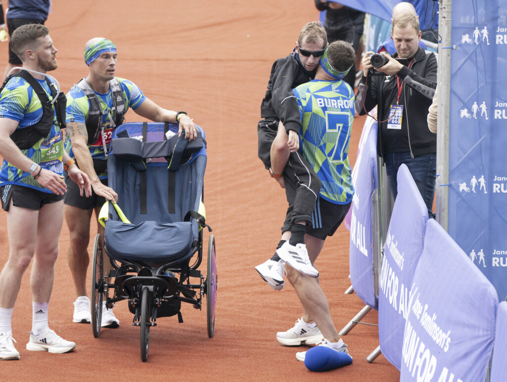 Kevin Sinfield Carries Friend And Former Teammate Rob Burrow Across Marathon Finish Line