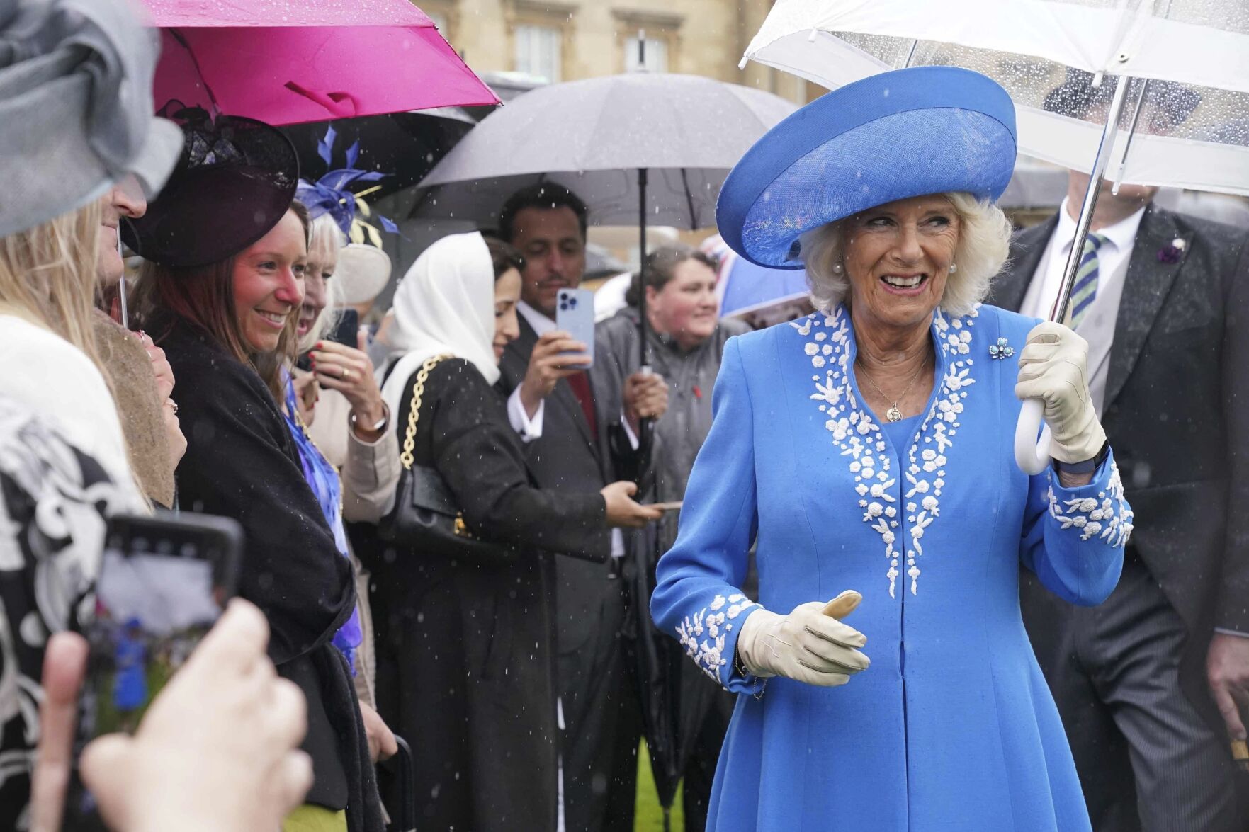 <p>Britain's Camilla, the Duchess of Cornwall attends the annual Royal Garden Party on May 11, 2022, at Buckingham Palace in London.</p>