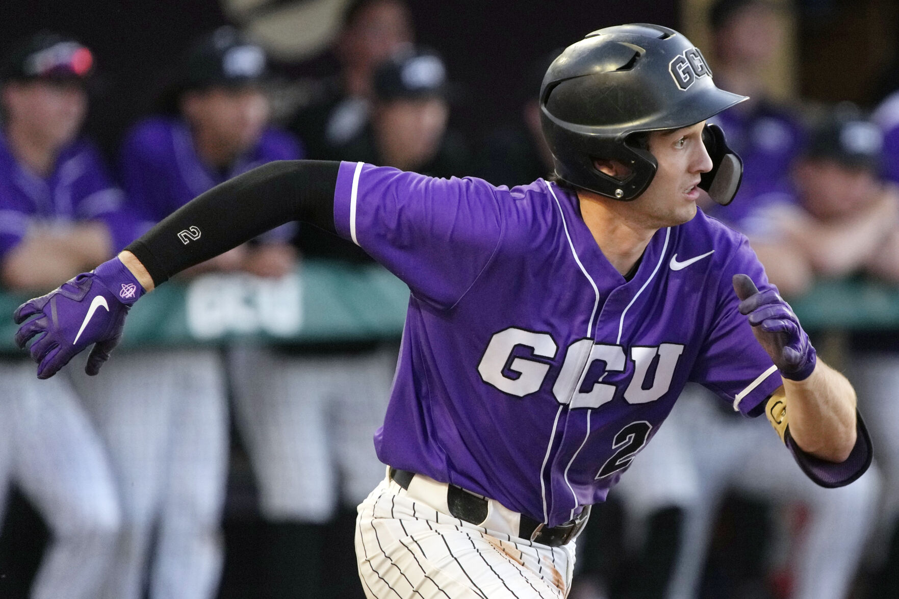 <p>Grand Canyon' Jacob Wilson runs to first during a college game against Arizona on March 7 in Phoenix, Ariz.</p>