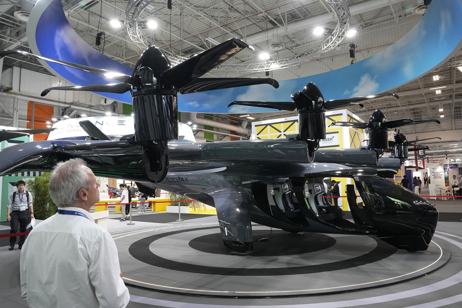<p>The Archer midnight flying taxi is exhibited at the Paris Air Show, Wednesday, June 21, 2023 in Le Bourget, north of Paris. Aviation industry CEOs and top government officials from around the world descended on the Paris Air Show for a week of deal-making and demonstrations of the world's latest air and space technology. (AP Photo/Michel Euler)</p>