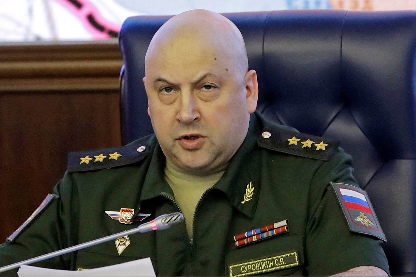 <p>Sergei Surovikin, Commander of the Russian forces in Syria, speaks at a June 9, 2017, briefing in the Russian Defense Ministry in Moscow.</p>
