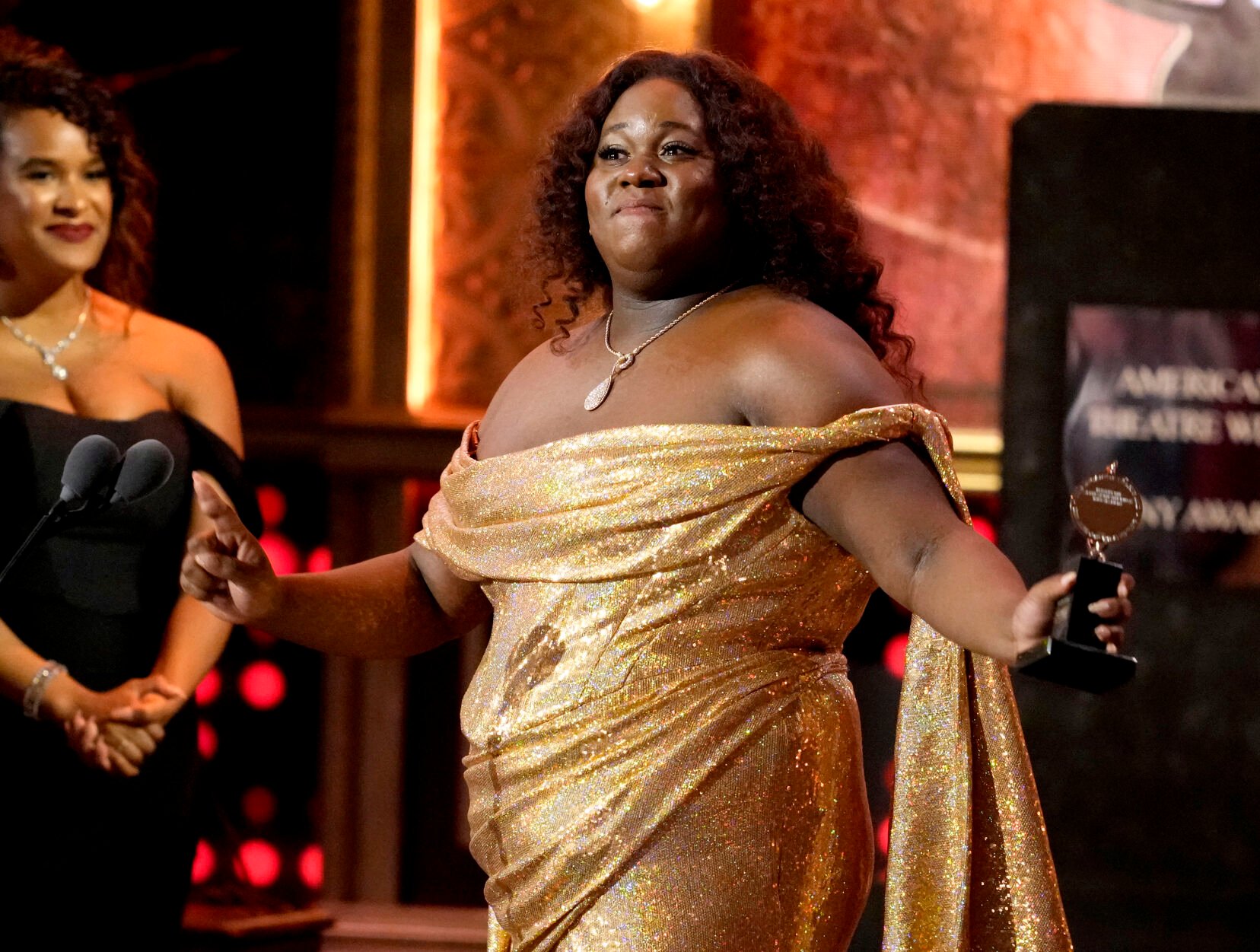 <p>Alex Newell accepts the award for best performance by an actor in a featured role in a musical for "Shucked" at the 76th annual Tony Awards on Sunday, June 11, 2023, at the United Palace theater in New York. (Photo by Charles Sykes/Invision/AP)</p>
