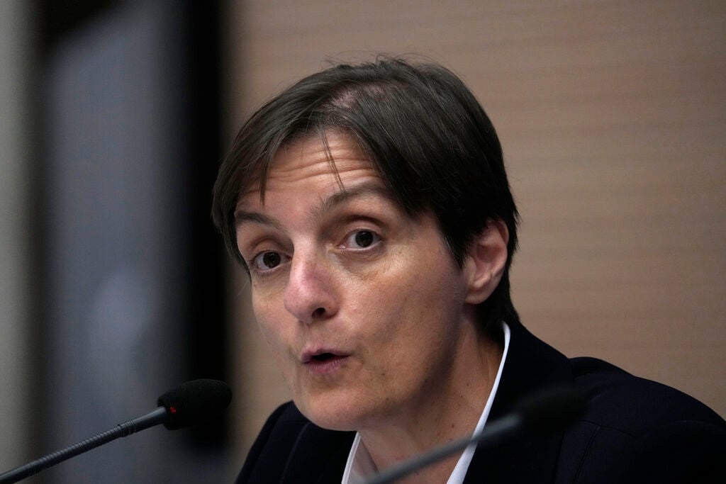 <p>Sister Nadia Coppa delivers her speech during a presentation of the new guidelines for the Synod of Bishops at the Vatican, on June 20.</p>