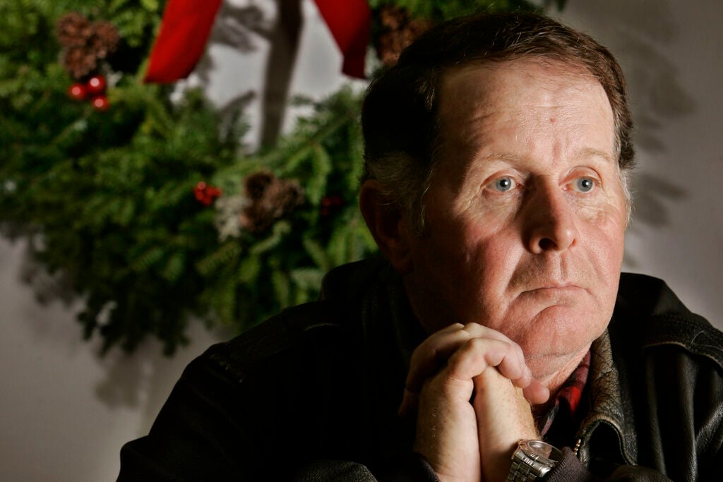 <p>Morrill Worcester sits for a portrait at his wreath-making company in Columbia, Maine, on Dec. 1, 2006.</p>