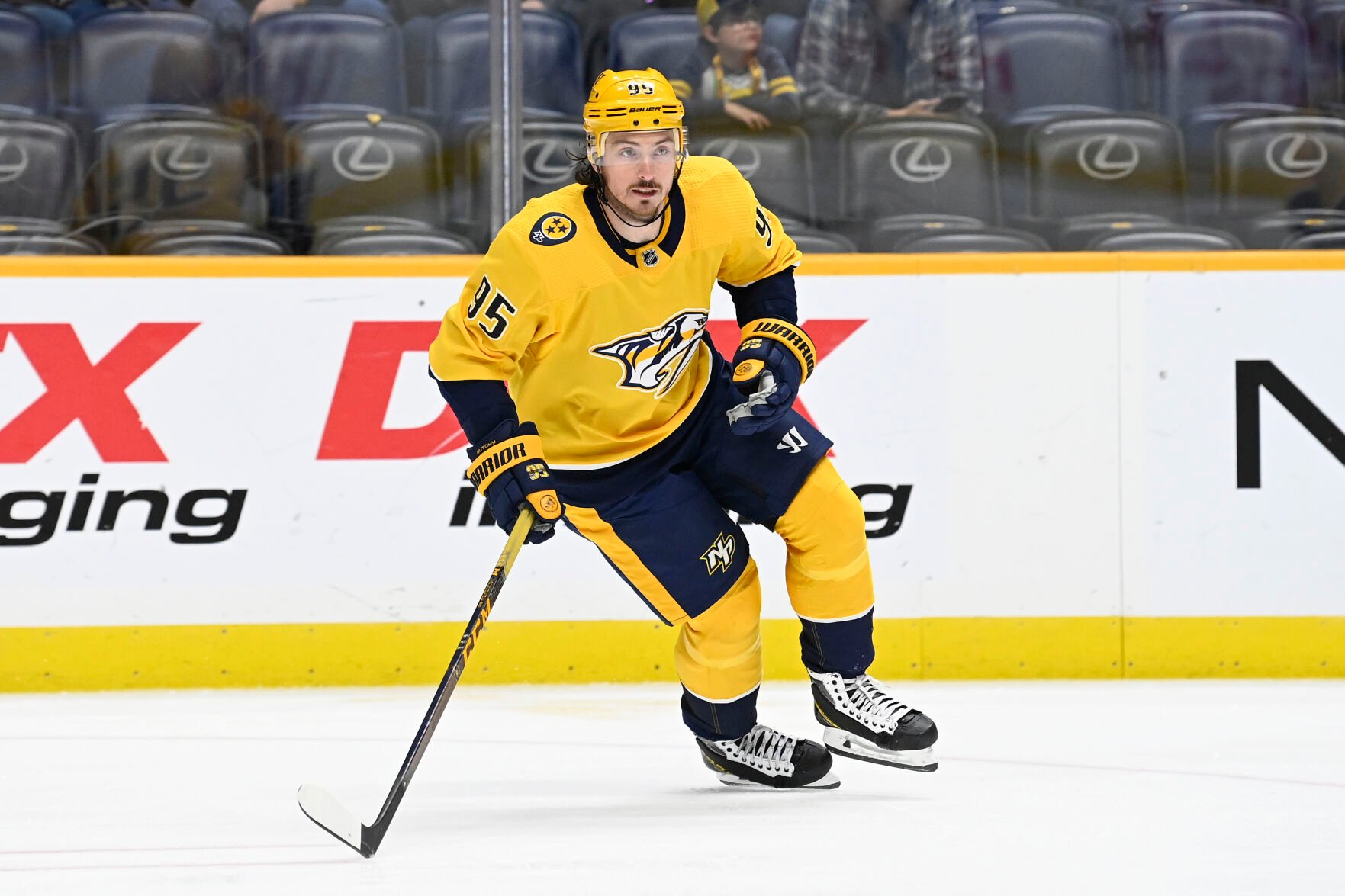 <p>Nashville Predators center Matt Duchene plays against the Vancouver Canucks during the first period of a Feb. 23 game in Nashville, Tenn.</p>