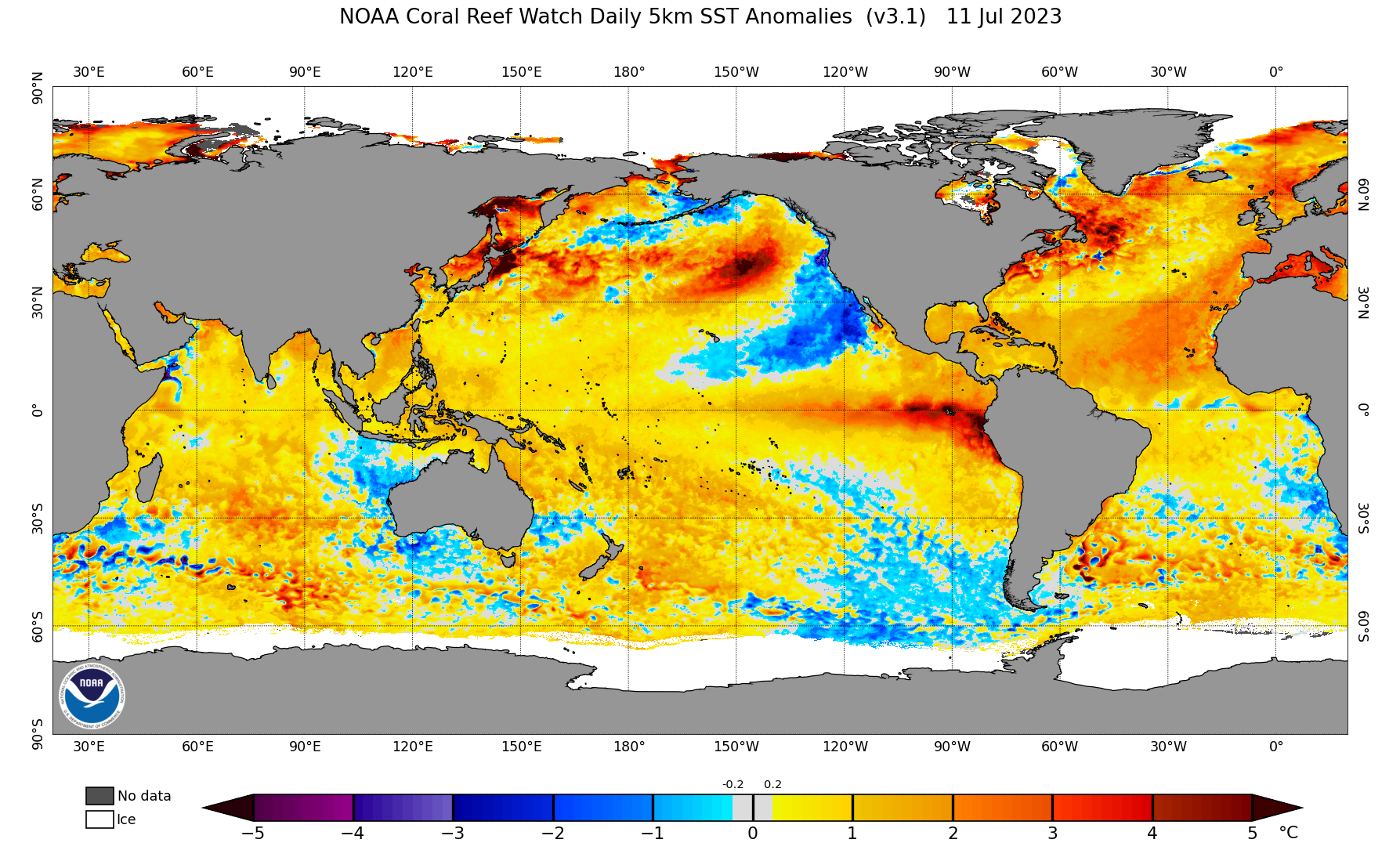 <p>Sea surface temperature difference from normal on July 11, 2023.</p>