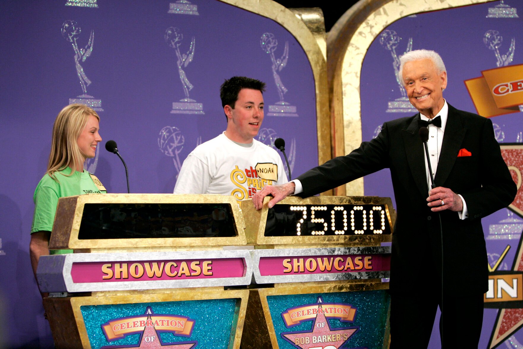 <p>Host Bob Barker appears with contestants during filming of a special prime-time episode of “The Price Is Right” in Los Angeles on April 17, 2007. </p>