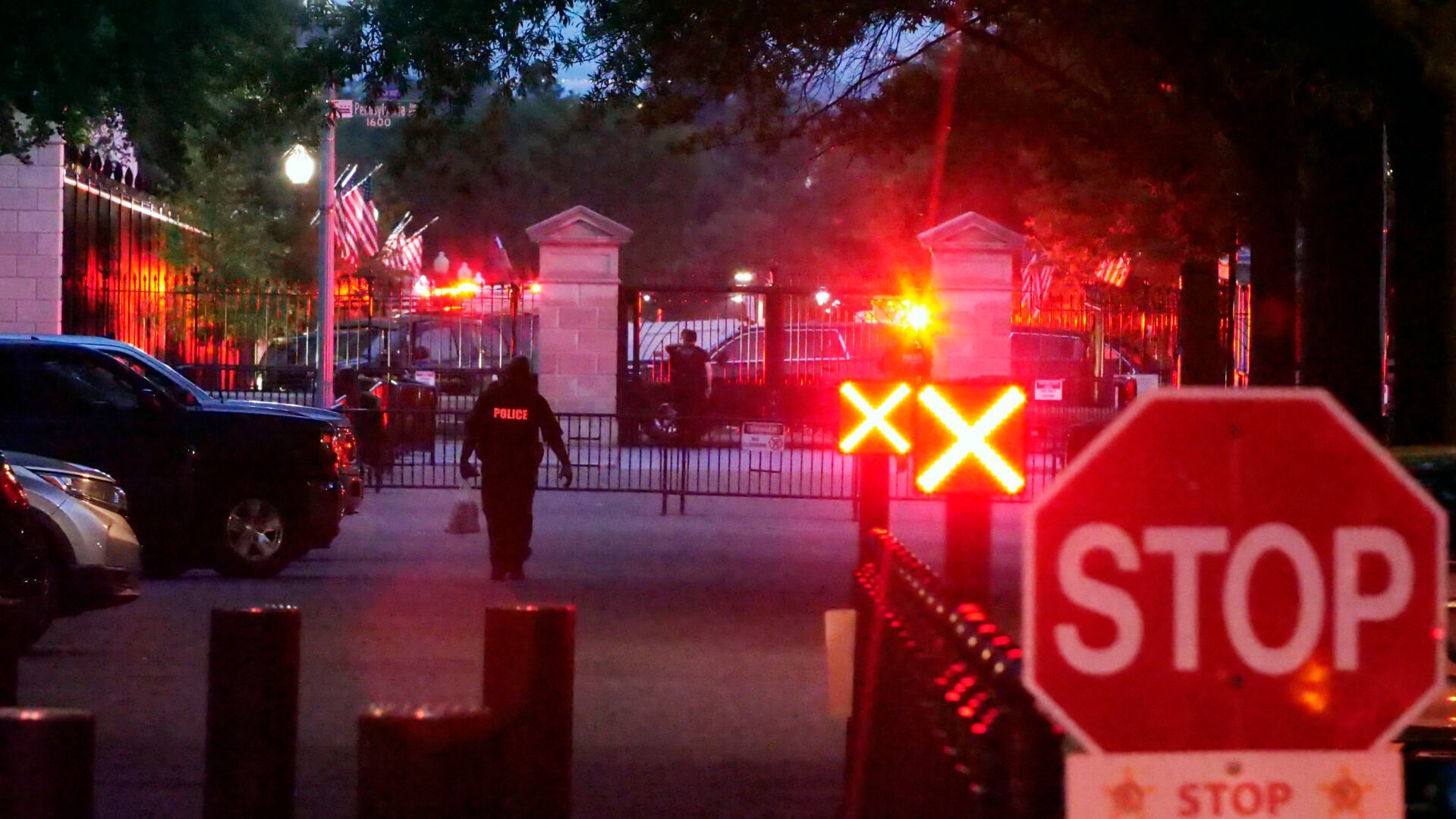 <p>Police are seen outside the White House grounds, Sunday night, July 2, 2023 in Washington. The White House was briefly evacuated Sunday evening while President Joe Biden was at Camp David after the Secret Service discovered suspicious powder in a common area of the West Wing, and a preliminary test showed the substance was cocaine, two law enforcement officials said Tuesday. (Anthony Peltier via AP)</p>