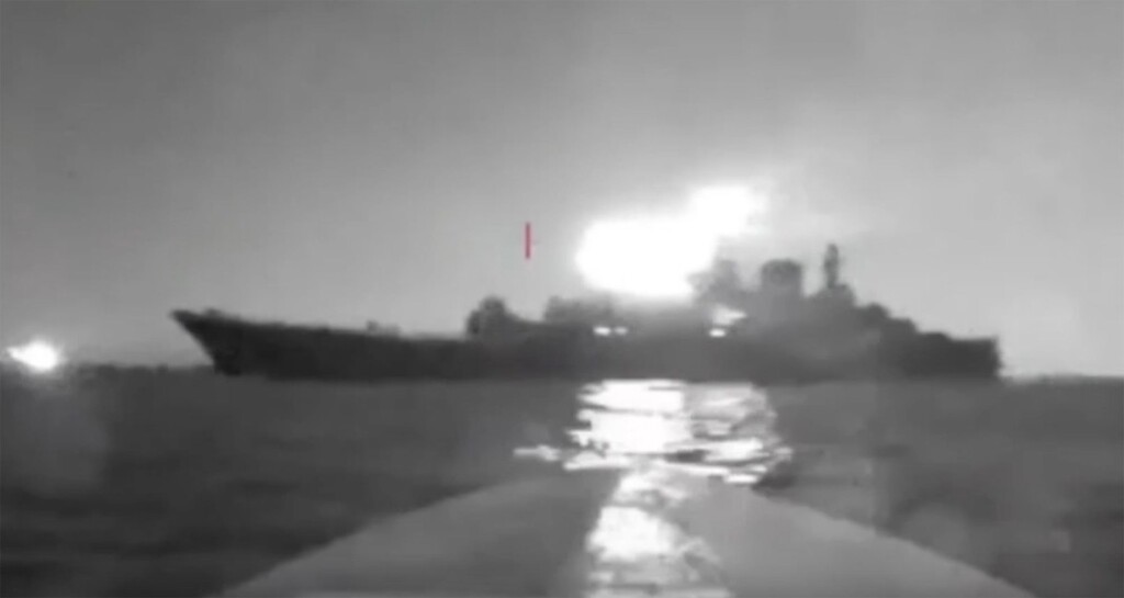 Russian Warship Seen Listing In Black Sea After Ukrainian Sea Drone Attack On Base