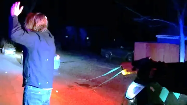 Body cam video still of Ian Cuyper being tased