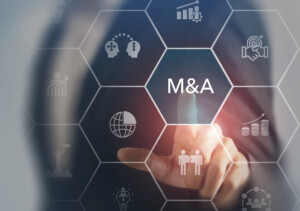 Business Mergers And Acquisitions Concept. Share Acquisition, Asset Business Acquisition, Amalgamation. Business Review And Development Model. The Abbreviation M And A On Smart Background, Copy Space.