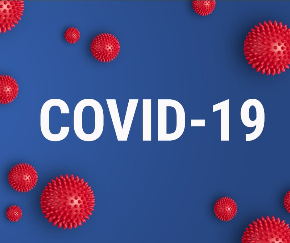 Inscription Covid19 On Blue Background With Red Strain Model Of Picture Id1205872236